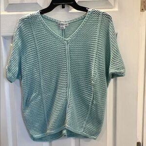 Liz Claiborne Mint Green Open Knit Short Sleeve Sweater